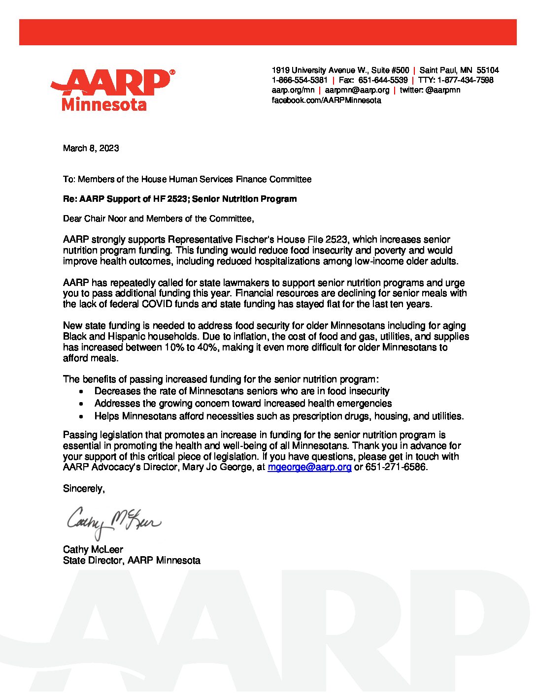 Letter of support from AARP